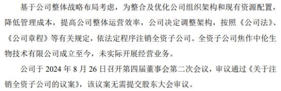 振新生物拟注销全资子公司焦作中伦生物技术有限公司(图1)